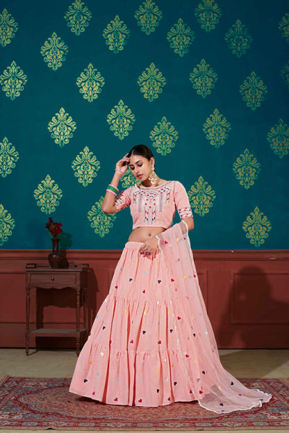 Cotton Thread With Sequence Embroidered Lehenga Choli