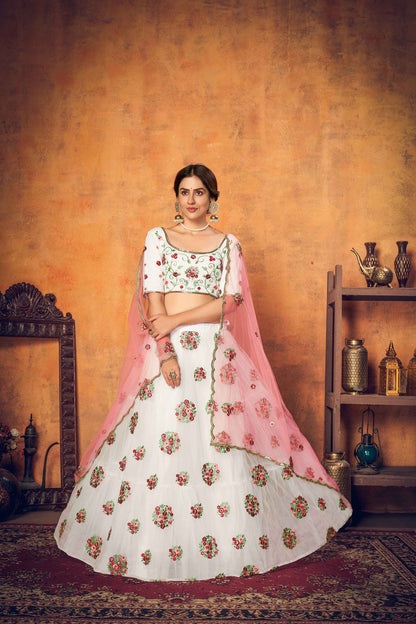 Net Floral Embroidered  Lehenga With Net Choli
