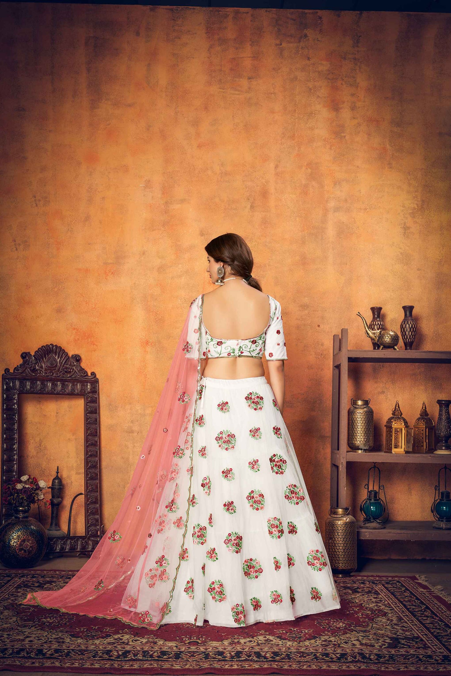Net Floral Embroidered  Lehenga With Net Choli