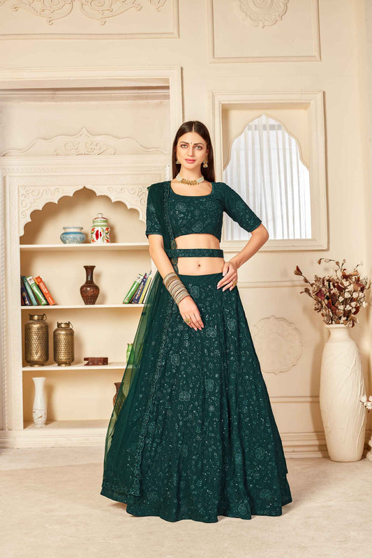 Georgette Sequence Embroidered Belt Lehenga Choli With Net Dupatta