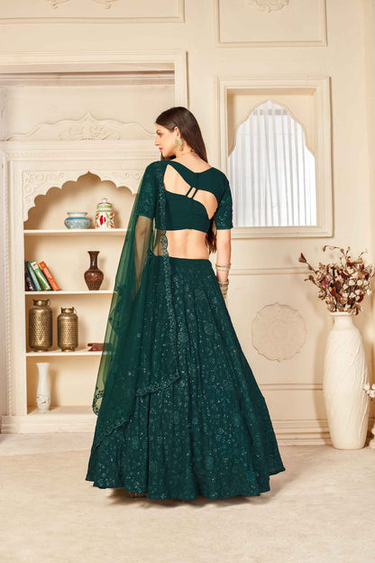 Georgette Sequence Embroidered Belt Lehenga Choli With Net Dupatta