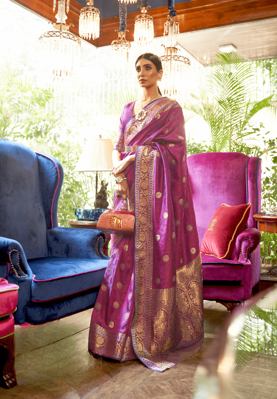 Pure Violet Bronze Zari Kanjivaram Silk Saree