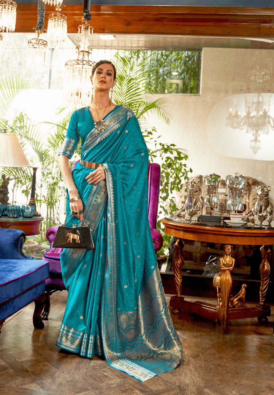 Blue Silver Zari Pure Kanjivaram Silk Saree