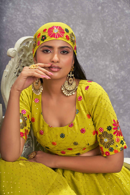 Georgette Shisha Embroidery Lehenga Choli