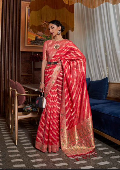 Banarasi Organza Two Tone Saree On Silk With Meenakari Detail