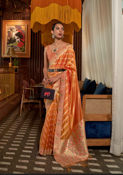 Banarasi Organza Two Tone Saree On Silk With Meenakari Detail