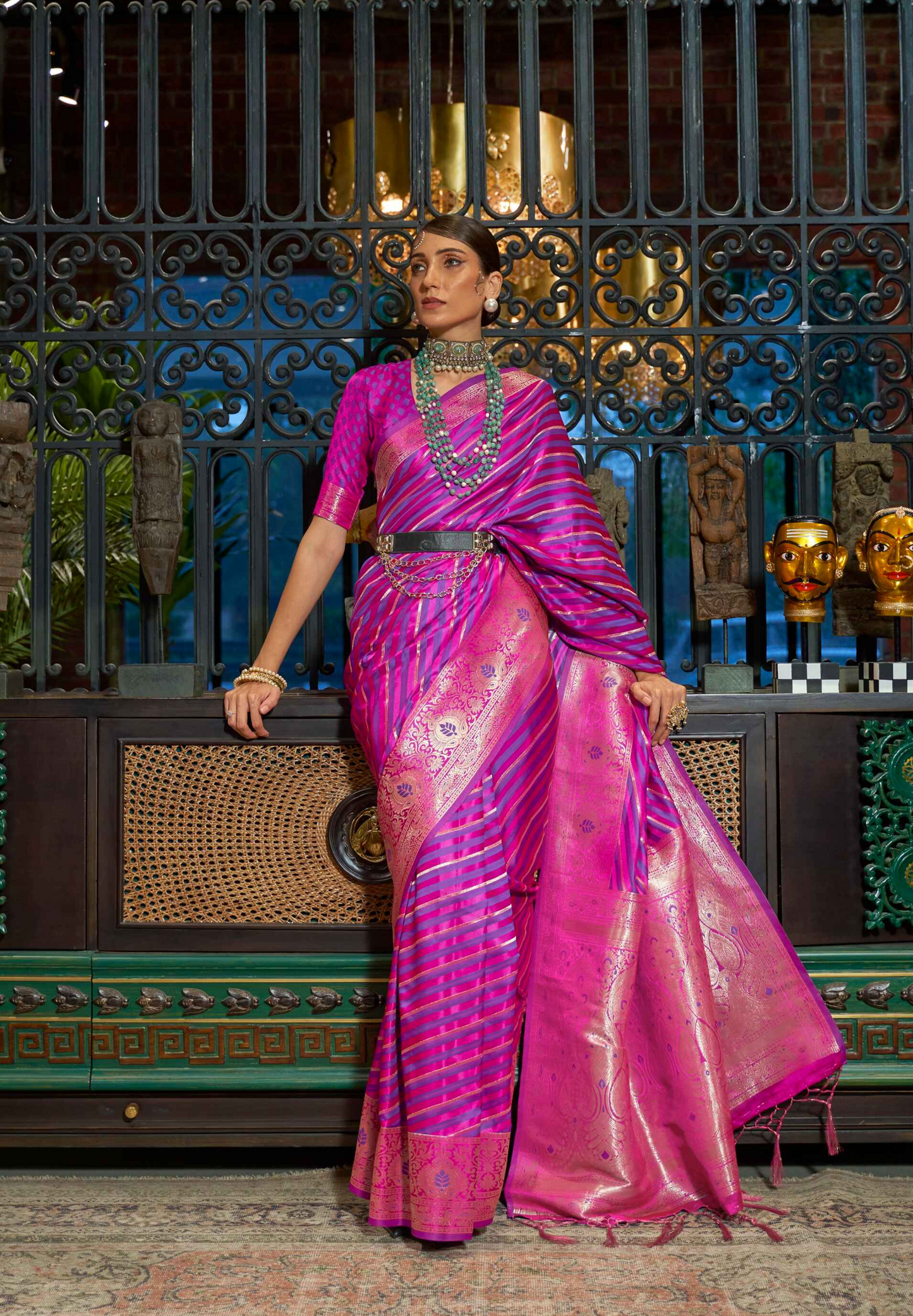 Lilac Satin Saree With Silver Zari Border