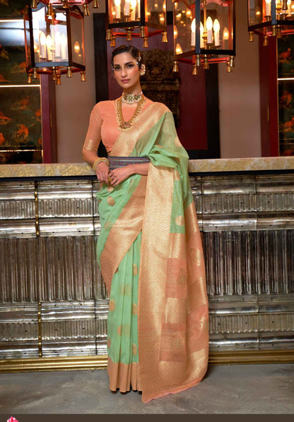 Pure Linen Weaving Saree With Contrast Unstitched Pallu Borders Blouse