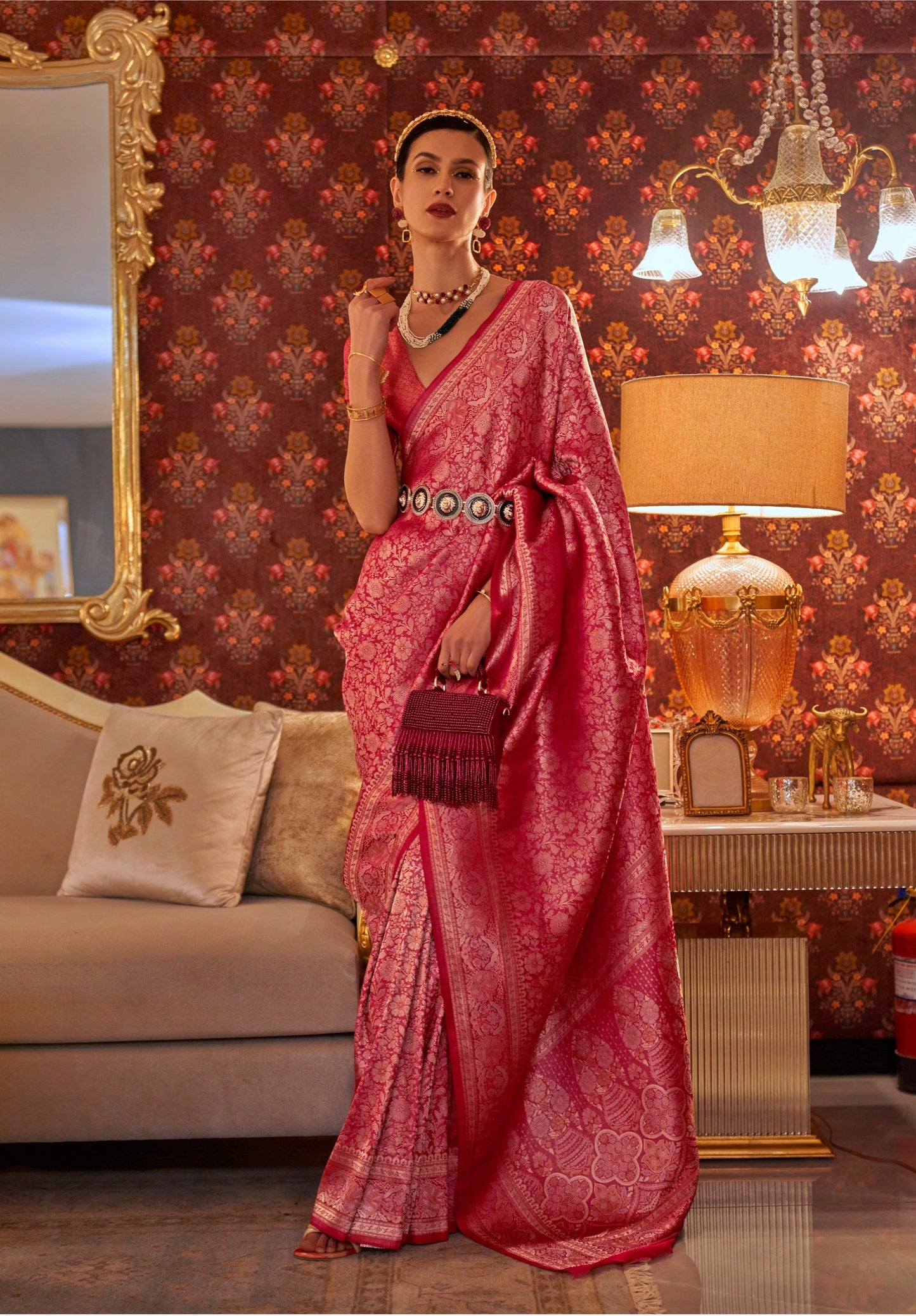 Pink Two Tone Banarasi Saree On Nylon With Silver Zari Work