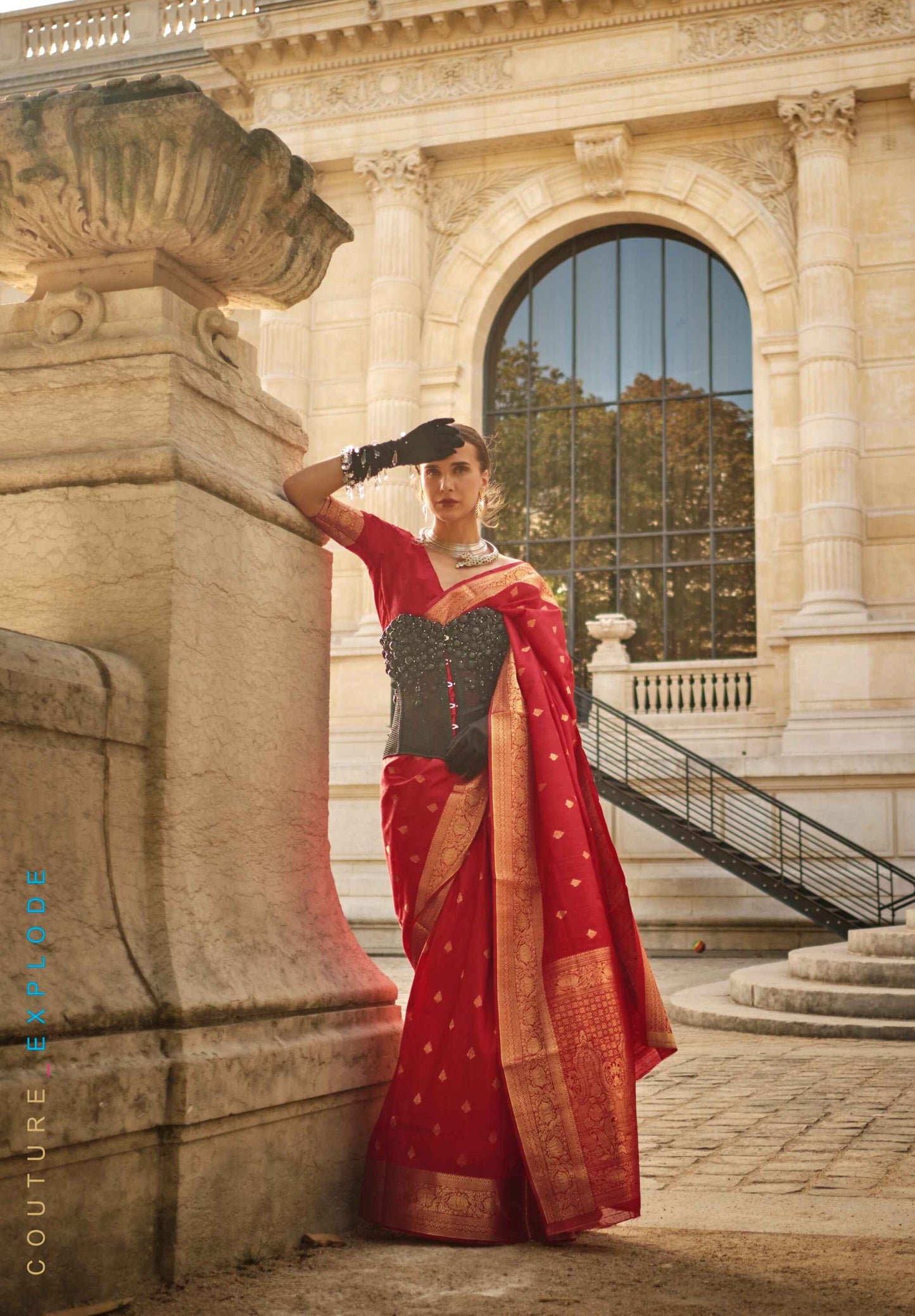 Red Kanjivaram Soft Silk Saree With Bronze Zari Work