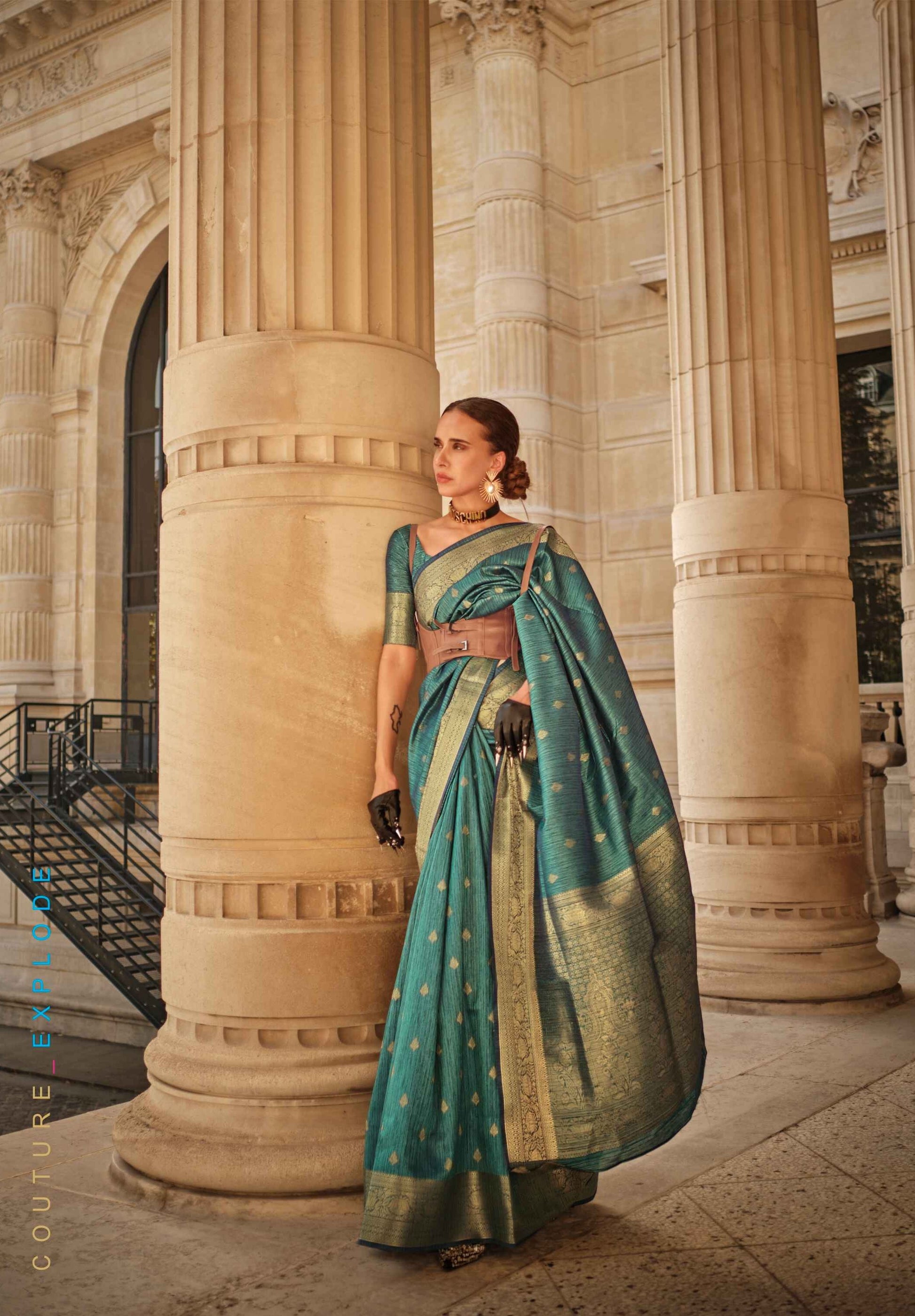 Sea Green Kanjivaram Silk Saree With Silver Zari Work 