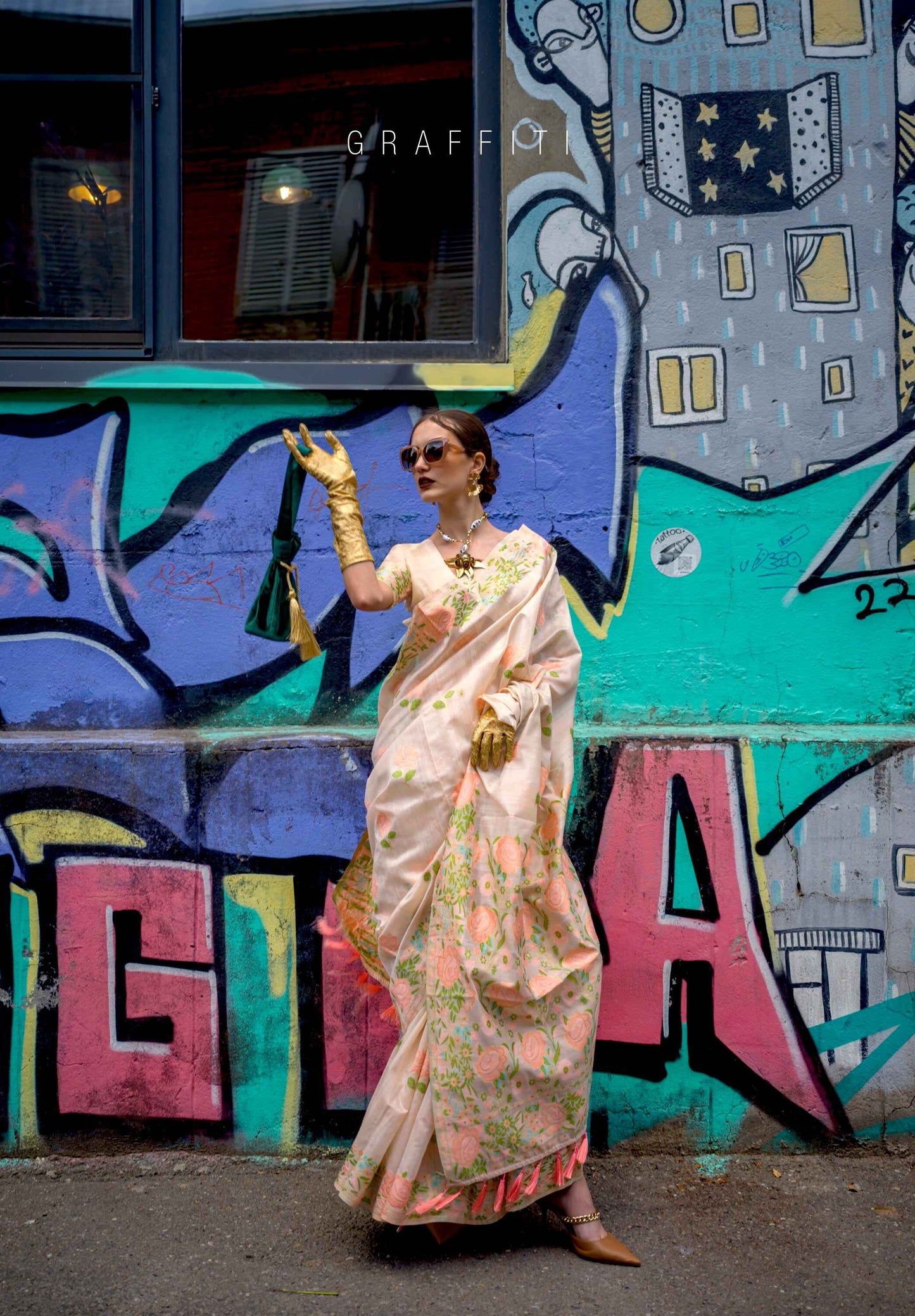 Off White Organza Saree With Floral Print