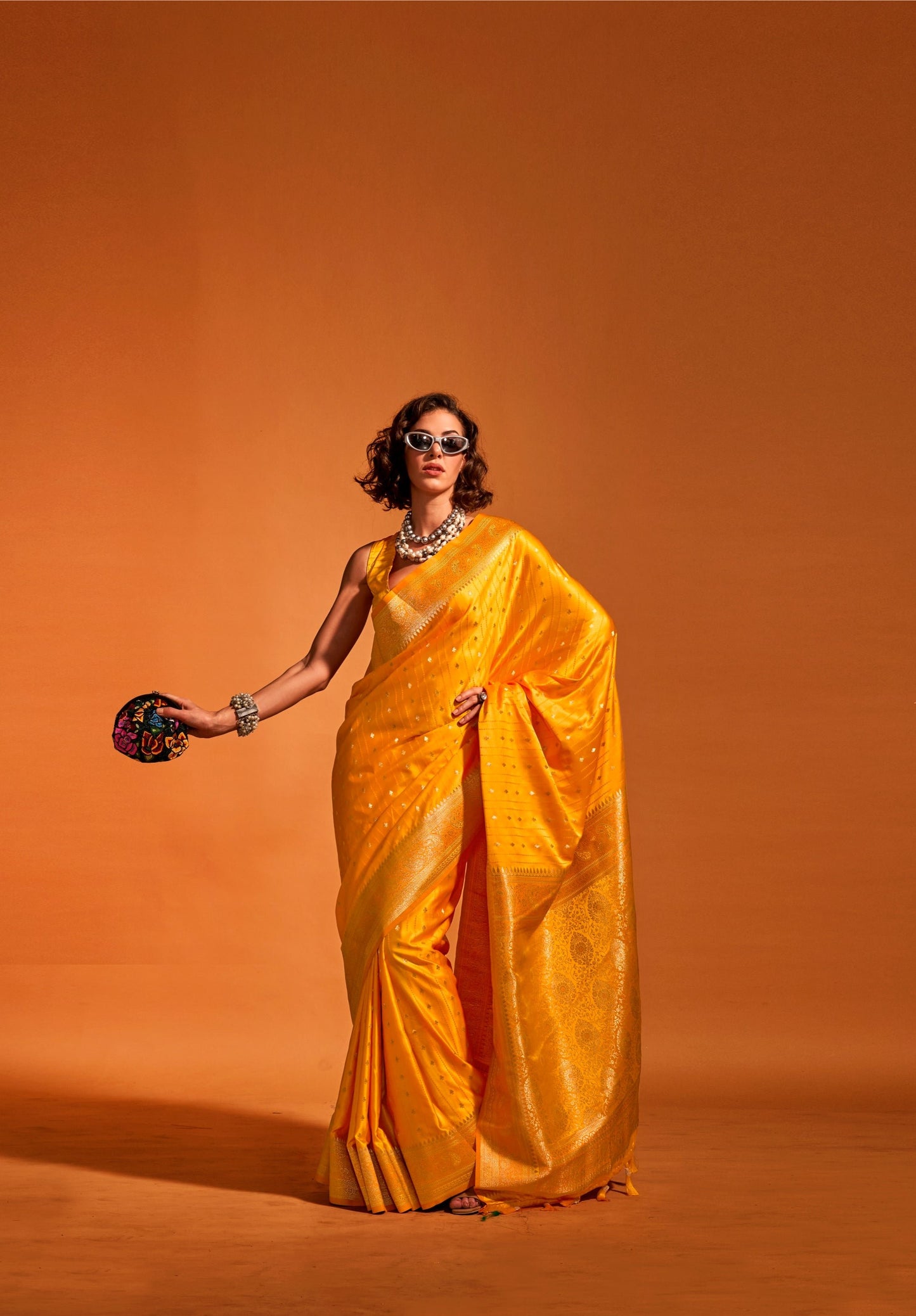 Yellow Haldi Satin Saree