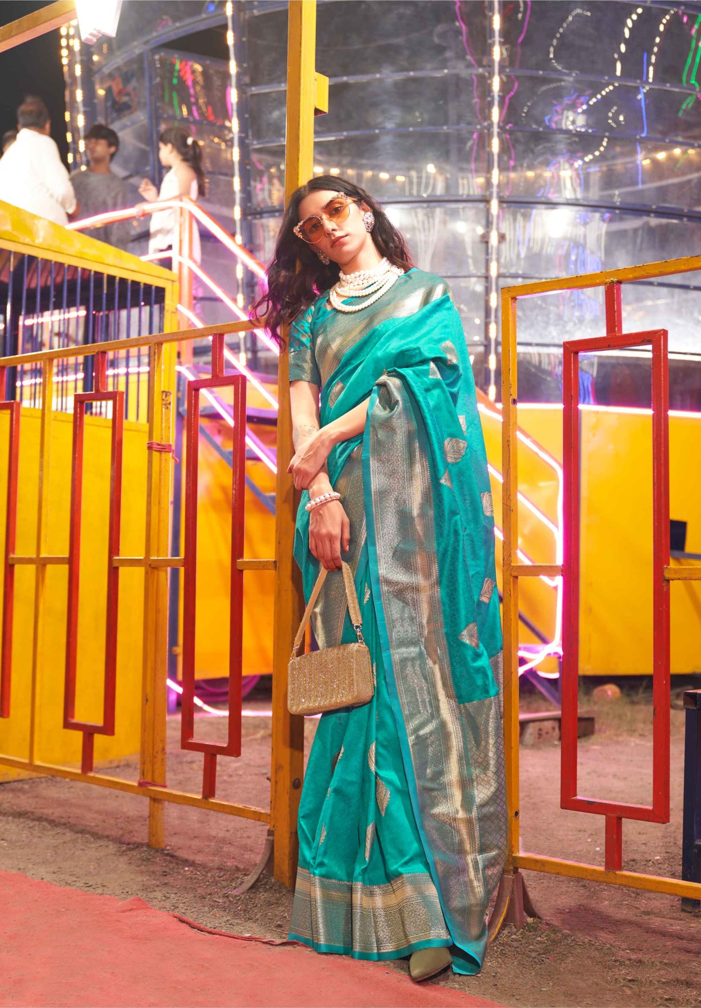 Sea Green Banarasi Saree With Silver Zari Work