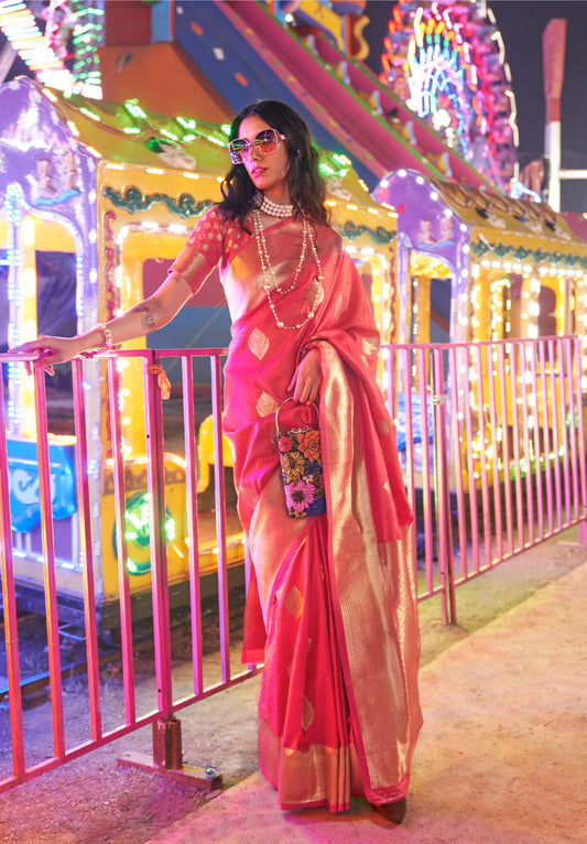 Light Pink Banarasi Saree With Silver Zari Work