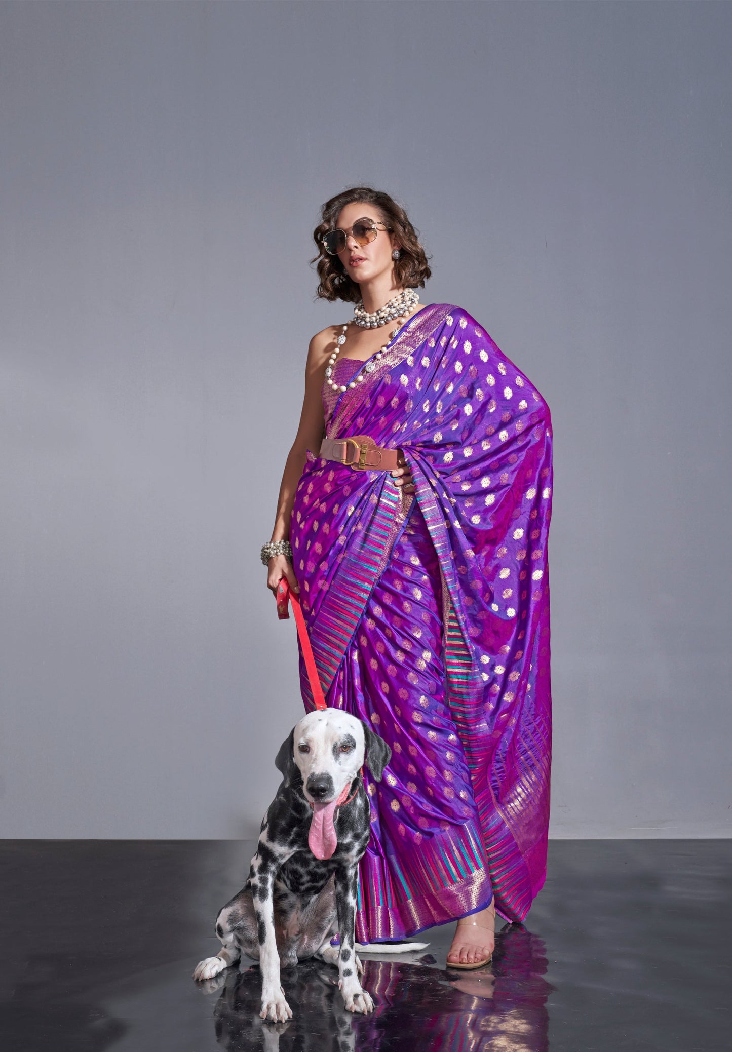 Lavender Tussar Saree With Silver Zari Work All Over