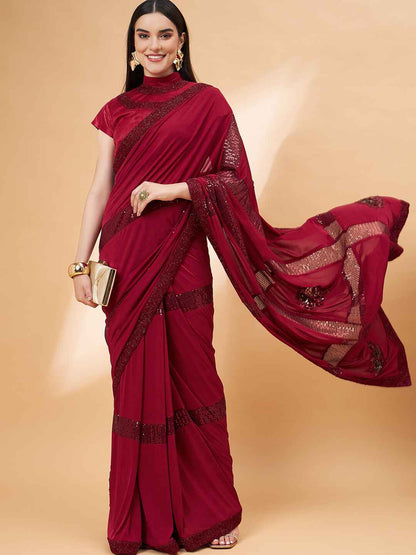 Lycra Ready to Wear Saree Embroidered For Cocktail