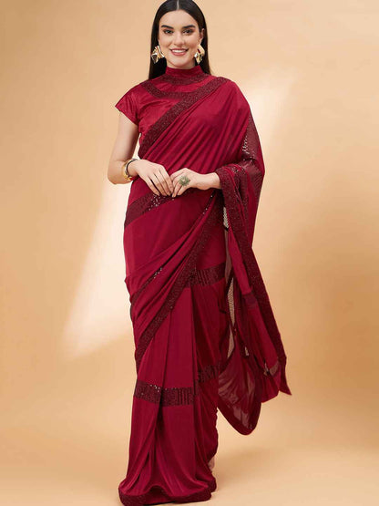 Lycra Ready to Wear Saree Embroidered For Cocktail