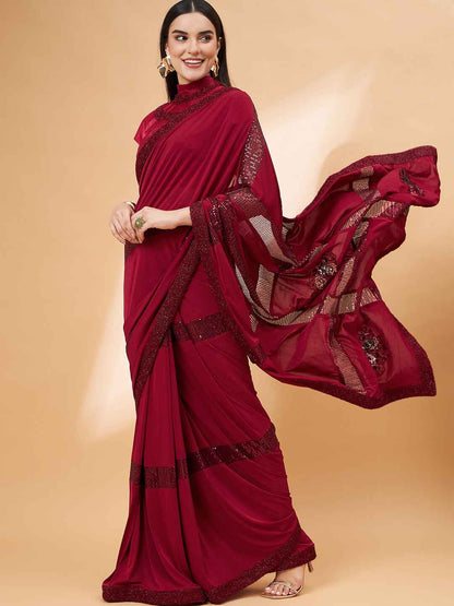 Lycra Ready to Wear Saree Embroidered For Cocktail