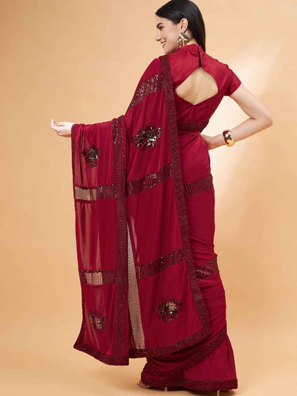 Lycra Ready to Wear Saree Embroidered For Cocktail