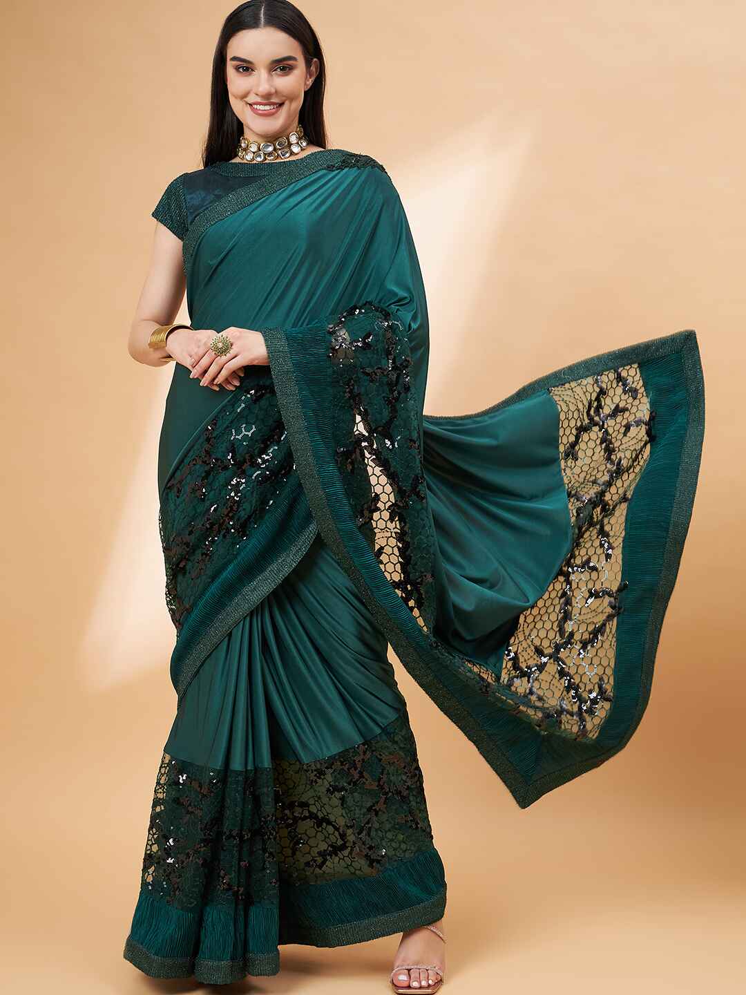 Lycra Ready to Wear Saree Embroidered For Cocktail