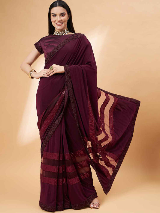 Lycra Ready to Wear Saree Embroidered For Cocktail