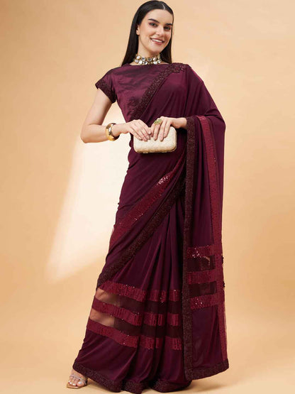 Lycra Ready to Wear Saree Embroidered For Cocktail