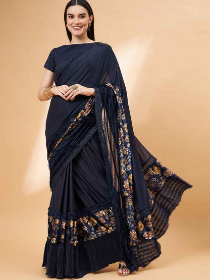 Lycra Ready to Wear Saree Embroidered For Cocktail