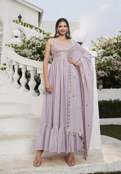 Georgette Thread Embroidered Layered Salwar Suit