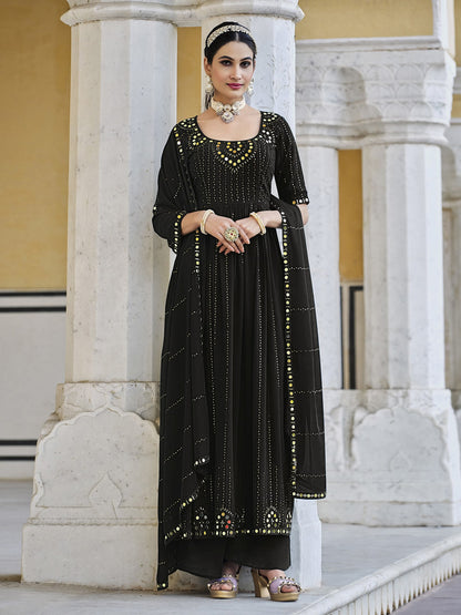 Georgette Shisha Embroidery Layered Salwar Suit
