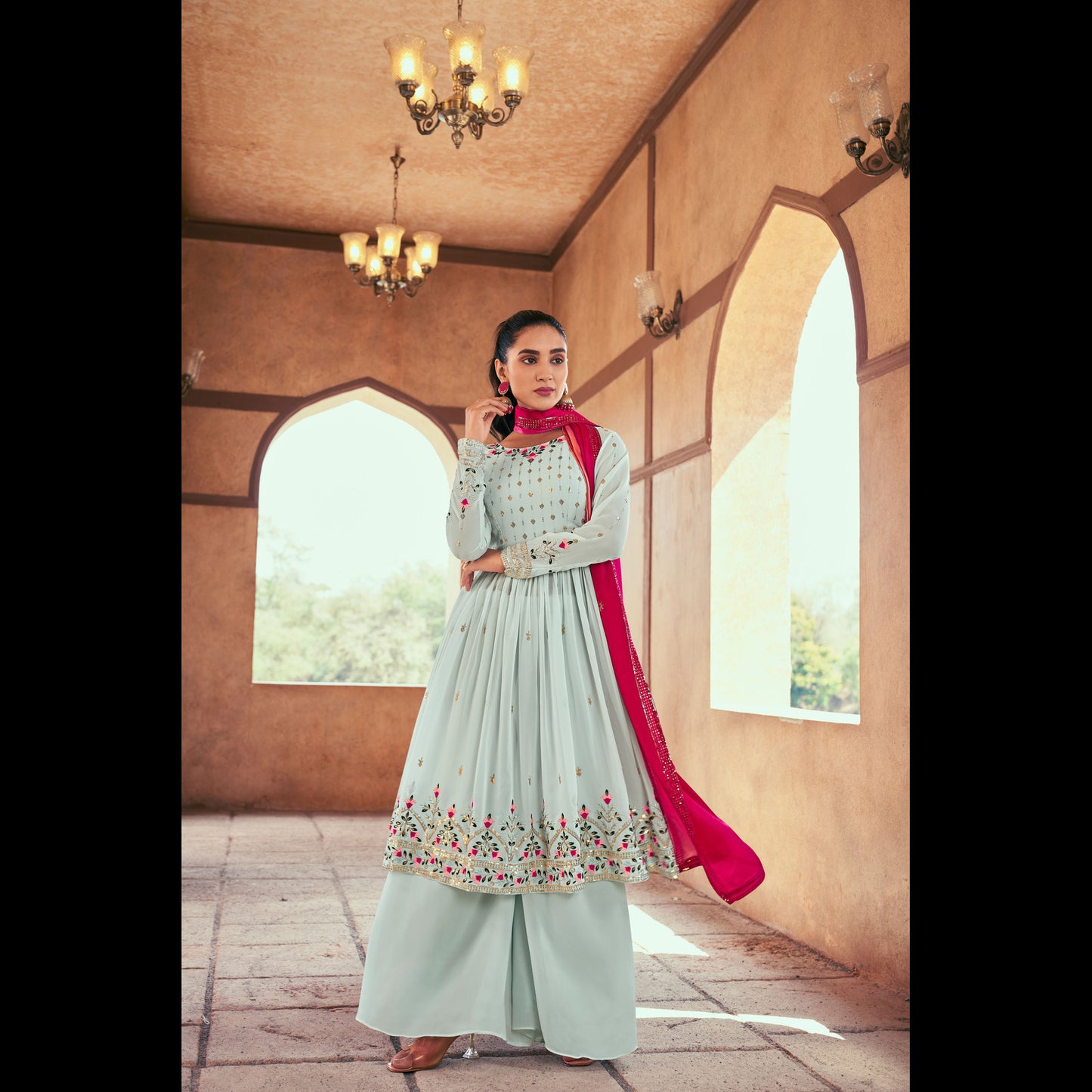 Resham Georgette Shisha Embroidery Salwar Suit