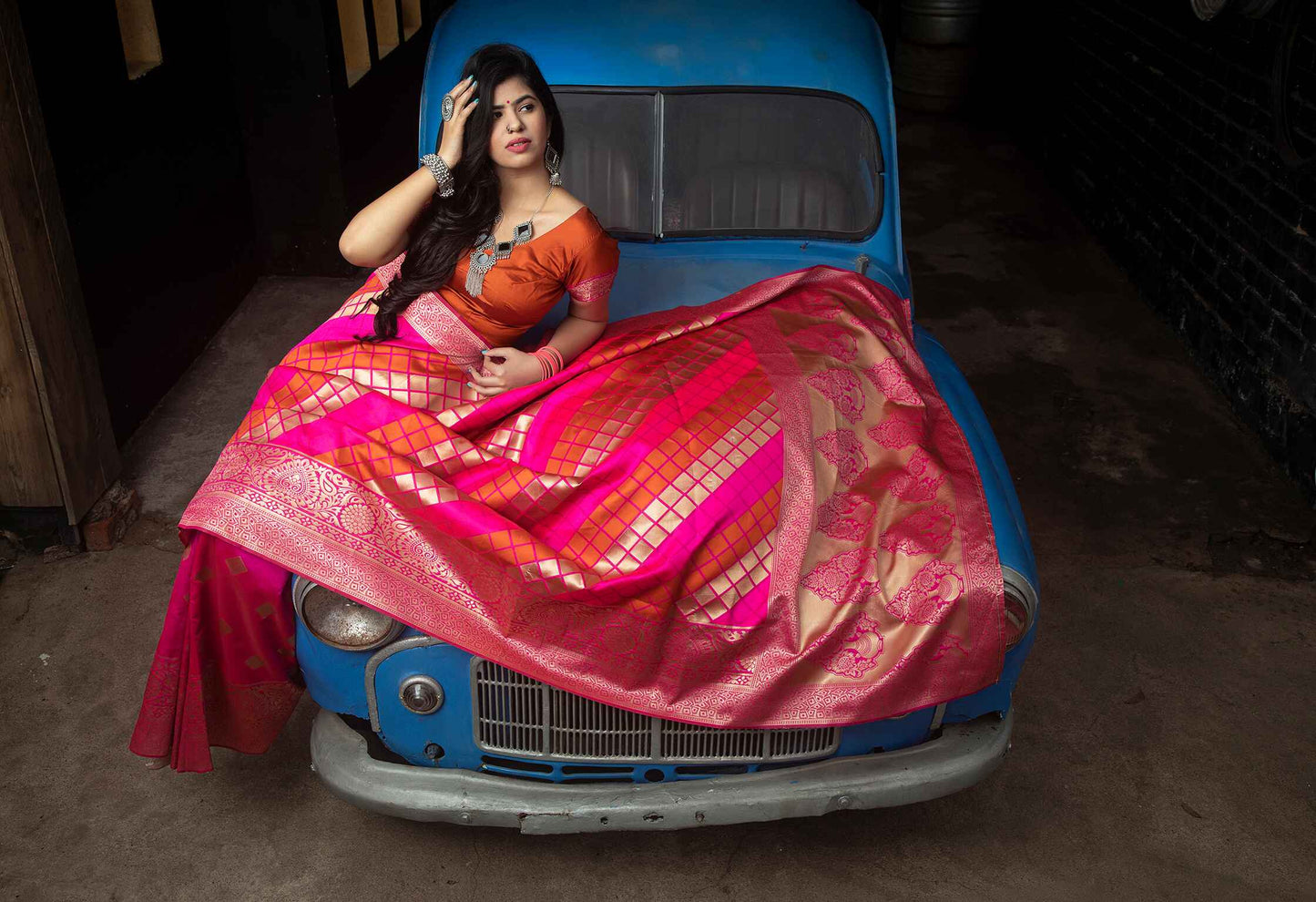 Regal Pink Banarasi Weaving Silk Saree
