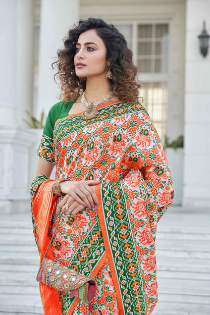 Patola Zari Work Weaving Silk Saree With Unstitched Blouse
