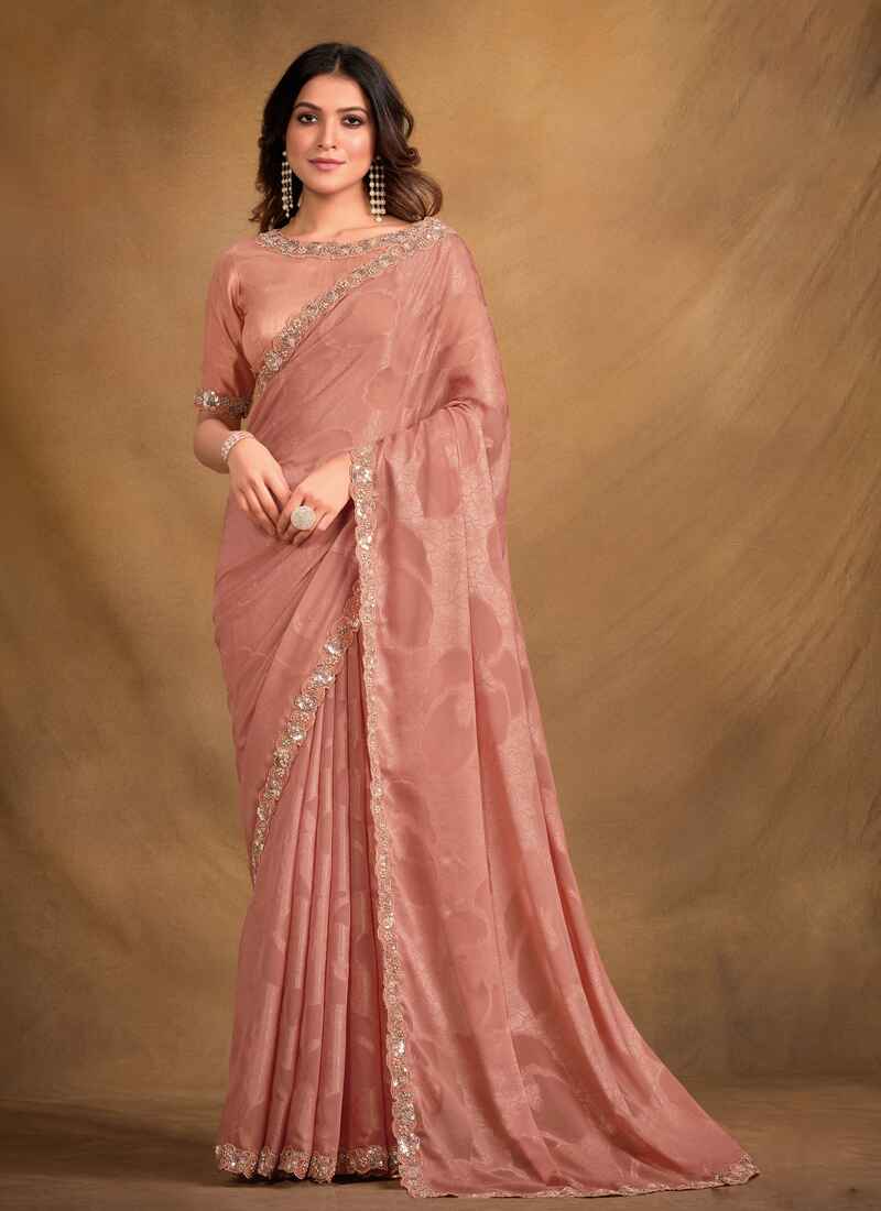 Designer Floral Embroidered Georgette Saree On Silk