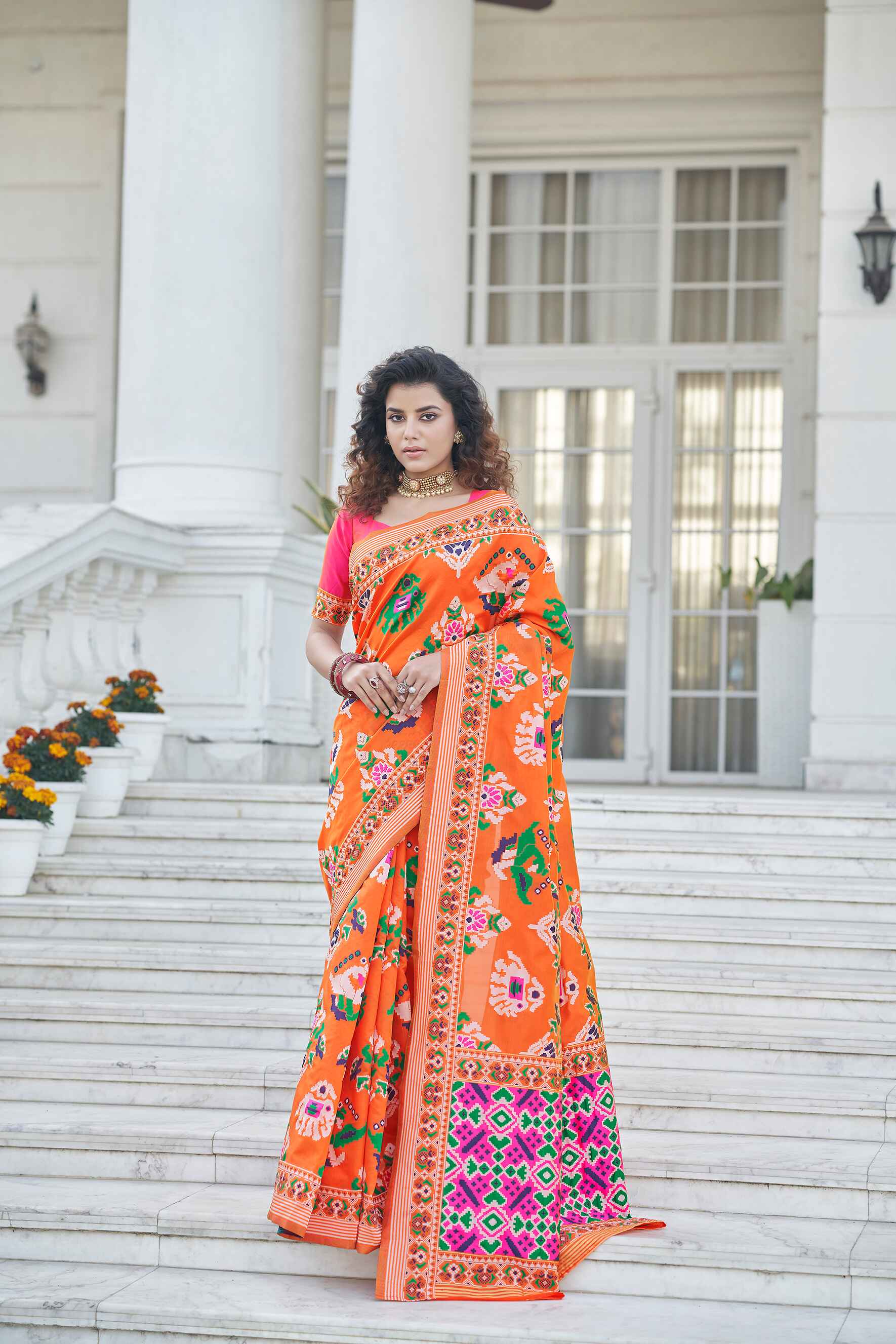 Designer Patola Wedding Silk Sarees With Unstitched Blouse