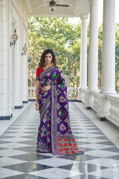 Designer Patola Wedding Silk Sarees With Unstitched Blouse