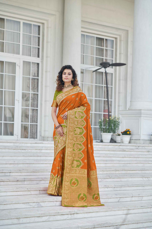 Orange Soft Banarasi Silk Saree