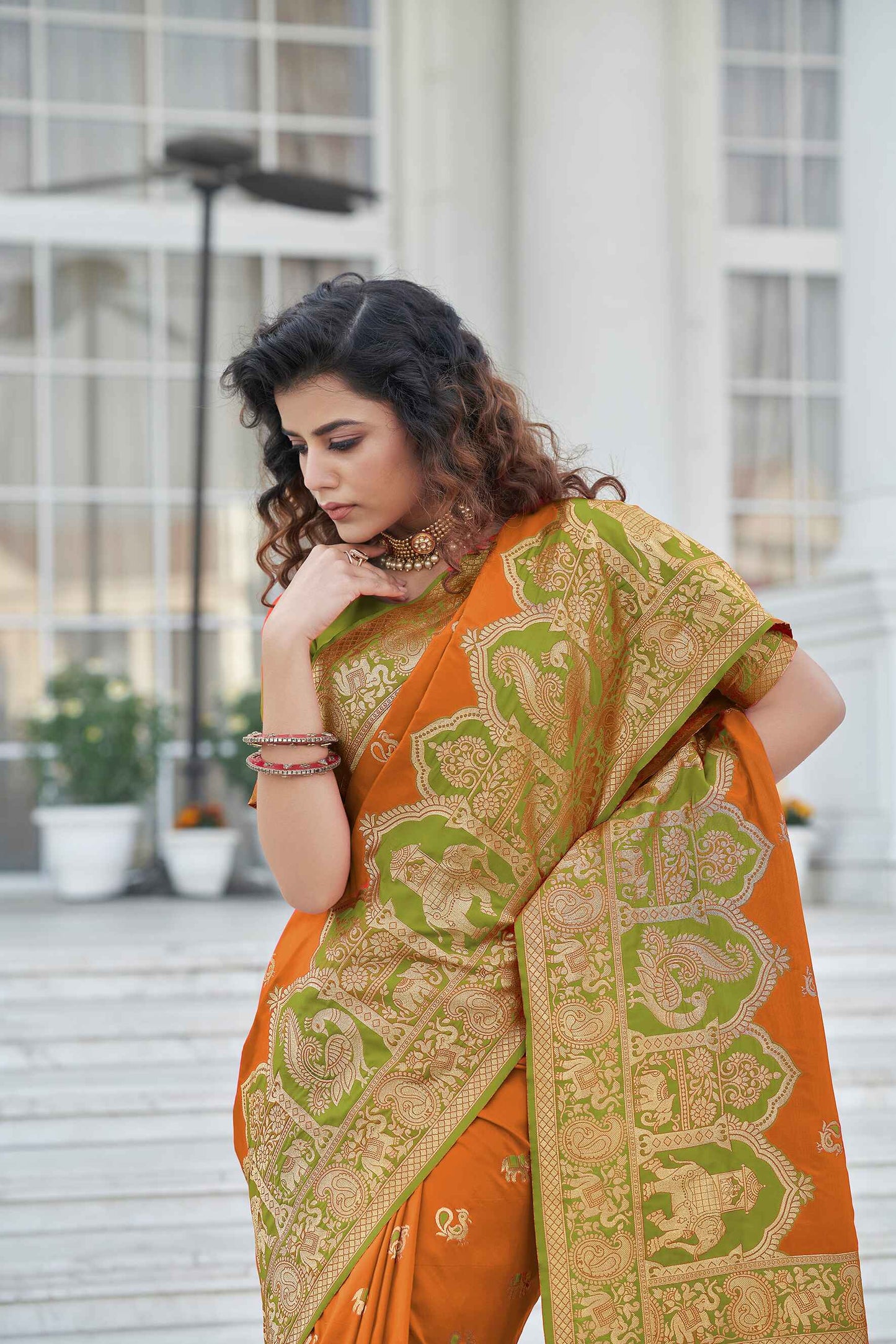 Orange Soft Banarasi Silk Saree