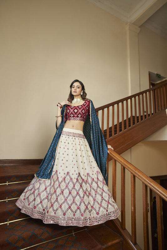 Bridal Maroon Resham Shisha Embroidery Georgette Lehenga Choli