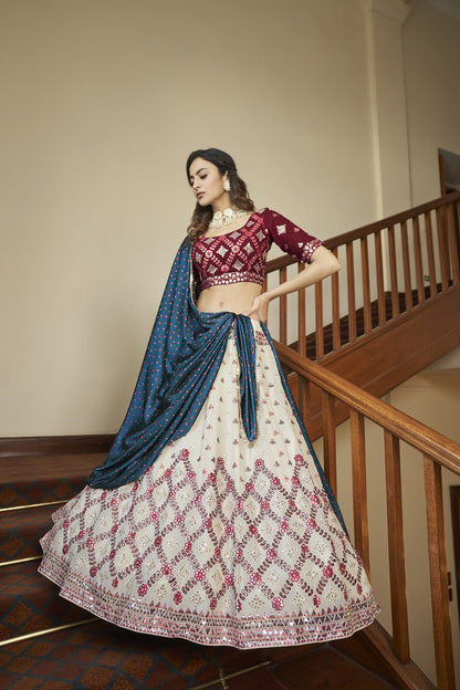Bridal Designer Georgette Resham Shisha Embroidery Lehenga Choli With Border Shisha Jali Dupatta