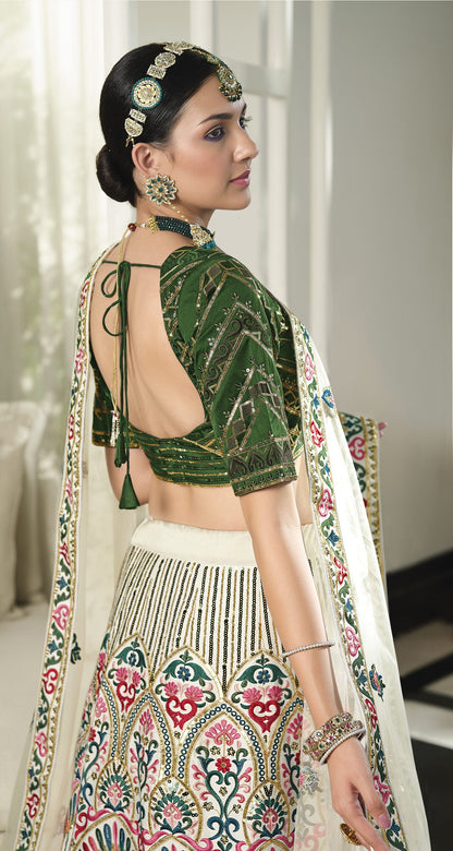 White Green Silk Gotta Patti Resham Embroidery Lehenga Choli With Net Gotta Patti Dupatta