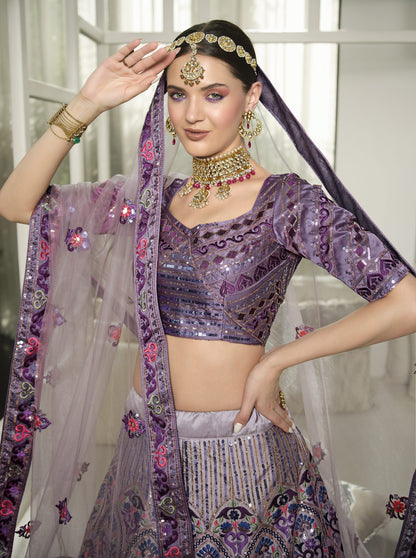 Dusty Gotta Patti Shimmer Purple Silk Lehenga Choli With Jhali Dupatta