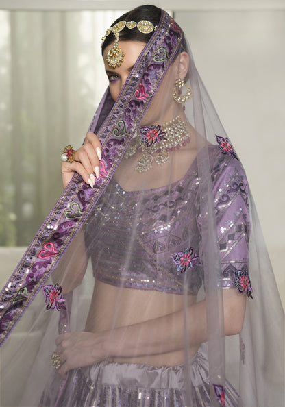 Dusty Gotta Patti Shimmer Purple Silk Lehenga Choli With Jhali Dupatta