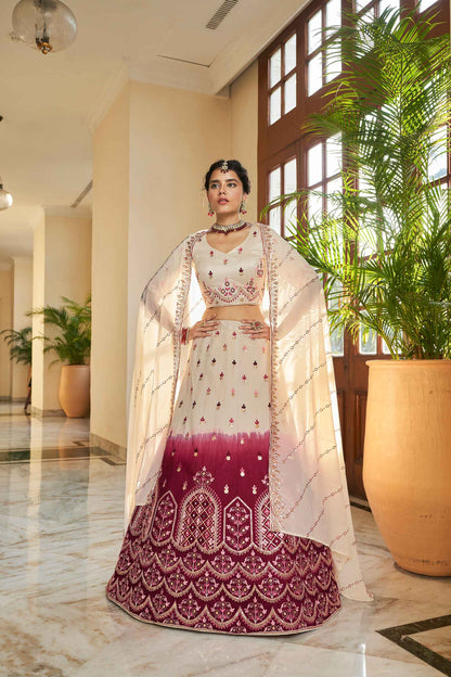 Art Silk Aari Floral Embroidery Lehenga And Blouse With Sequin Embroidery Border