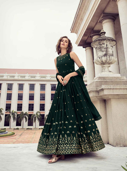 Georgette Silk Crepe Aaari embroidery Gown With Sequence Embroidery Dupatta
