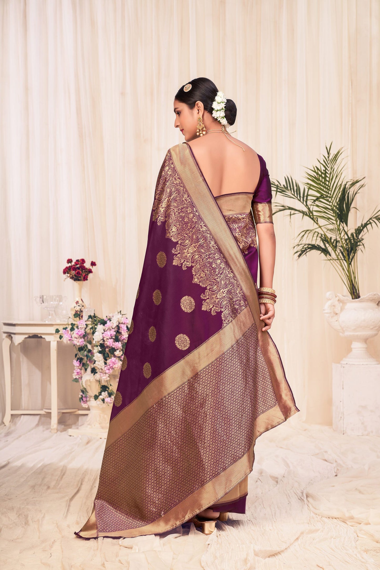 Violet Banarasi Weaving Silk Saree