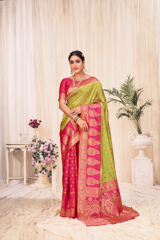 Rouge Pink Banarasi Weaving Silk Saree