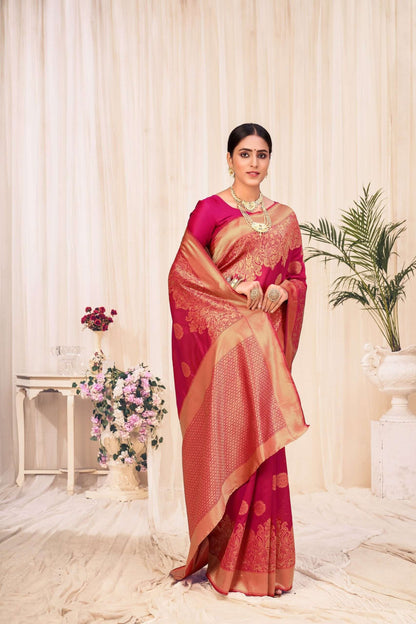 Ruby Banarasi Weaving Silk Saree