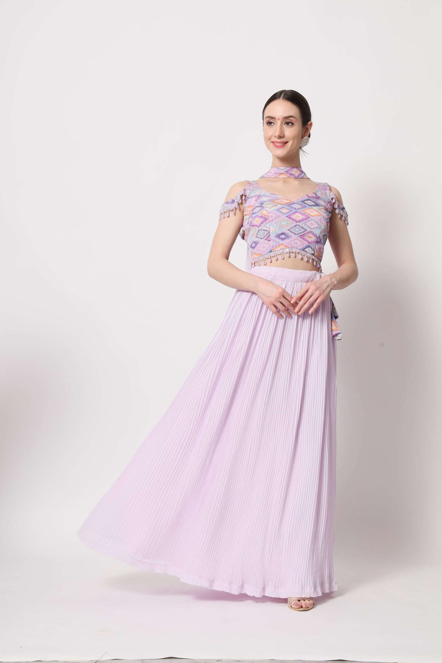Lavender Georgette Lehenga With Skirt Set