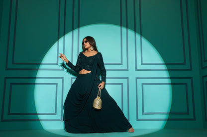 Dark Green Shimmer Georgette Designer Lehenga Choli
